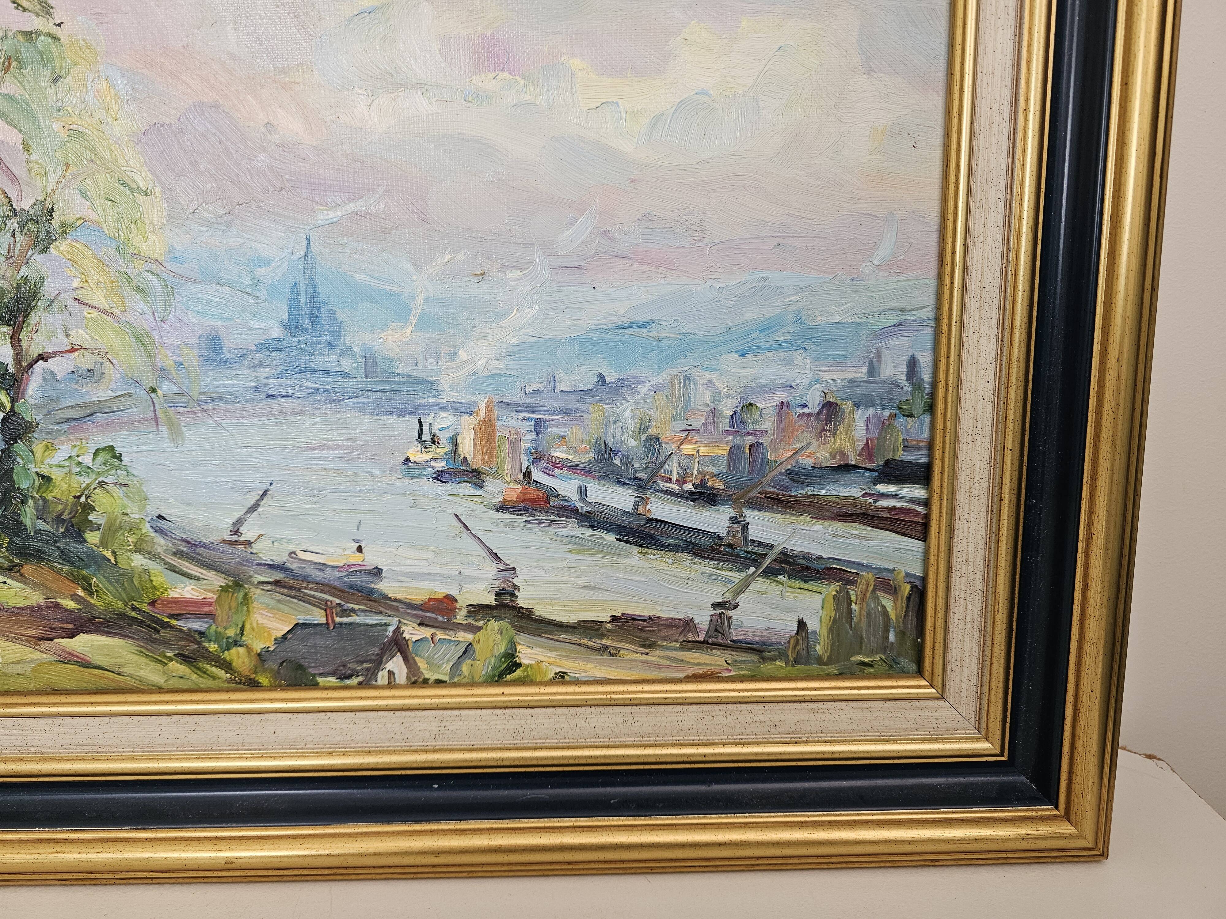 Oil painting on canvas - Normandy - Duclair signed Yves Bouffigny 1997