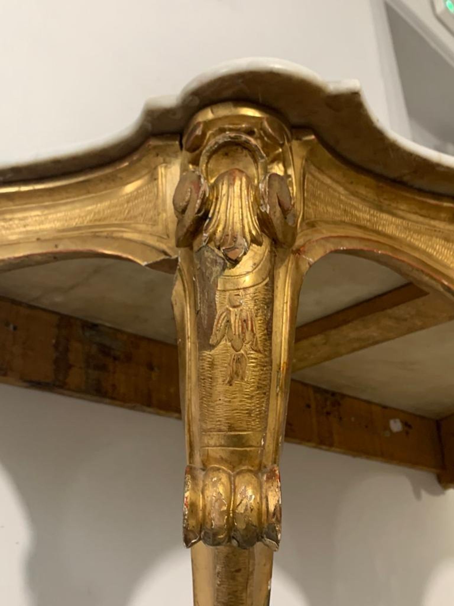 Console style louis xv, bois dorée et marbre, xixème siècle