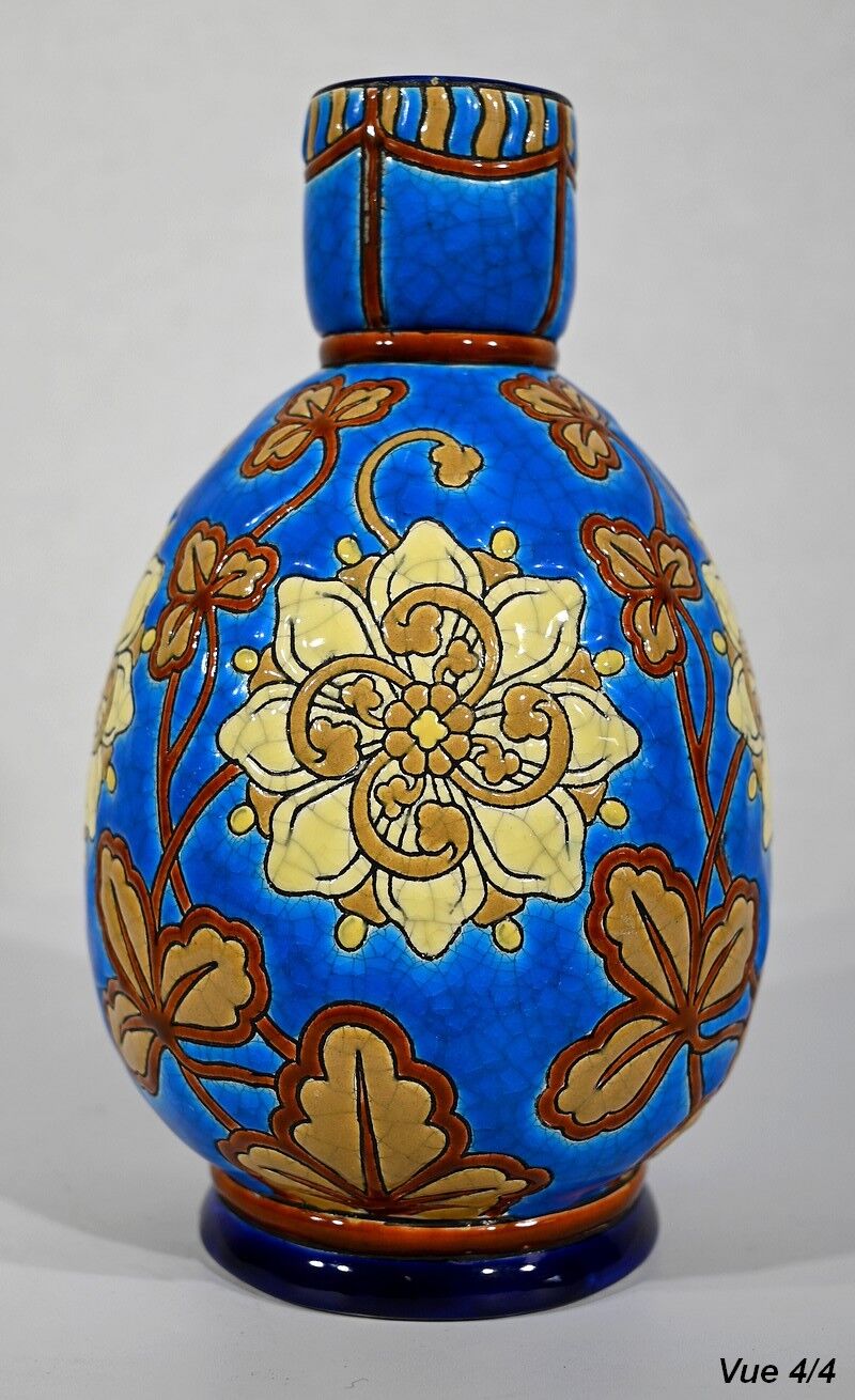 Vase decorated with flowers in enamels of longwy – early twentieth century