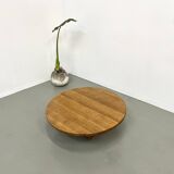 Circular coffee table in solid oak, circa 1960