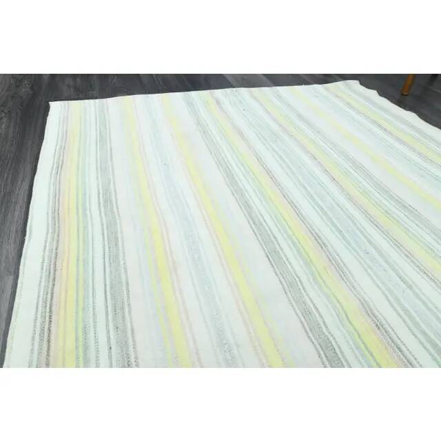 1970s Vintage Turkish Hand-Knotted Wool Cotton MultiColor Kilim Rug 147x217