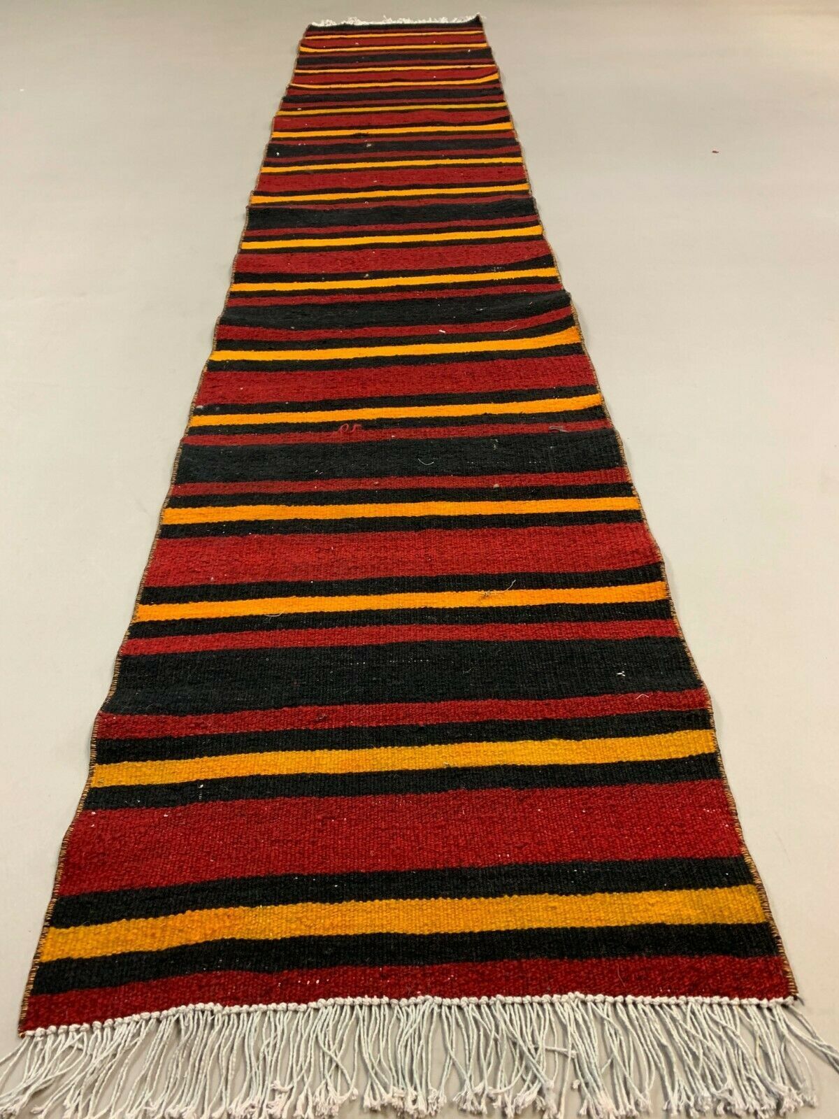 Old Turkish narrow Kilim Runner 275x54 cm, shabby chic, vintage kelim Red Black