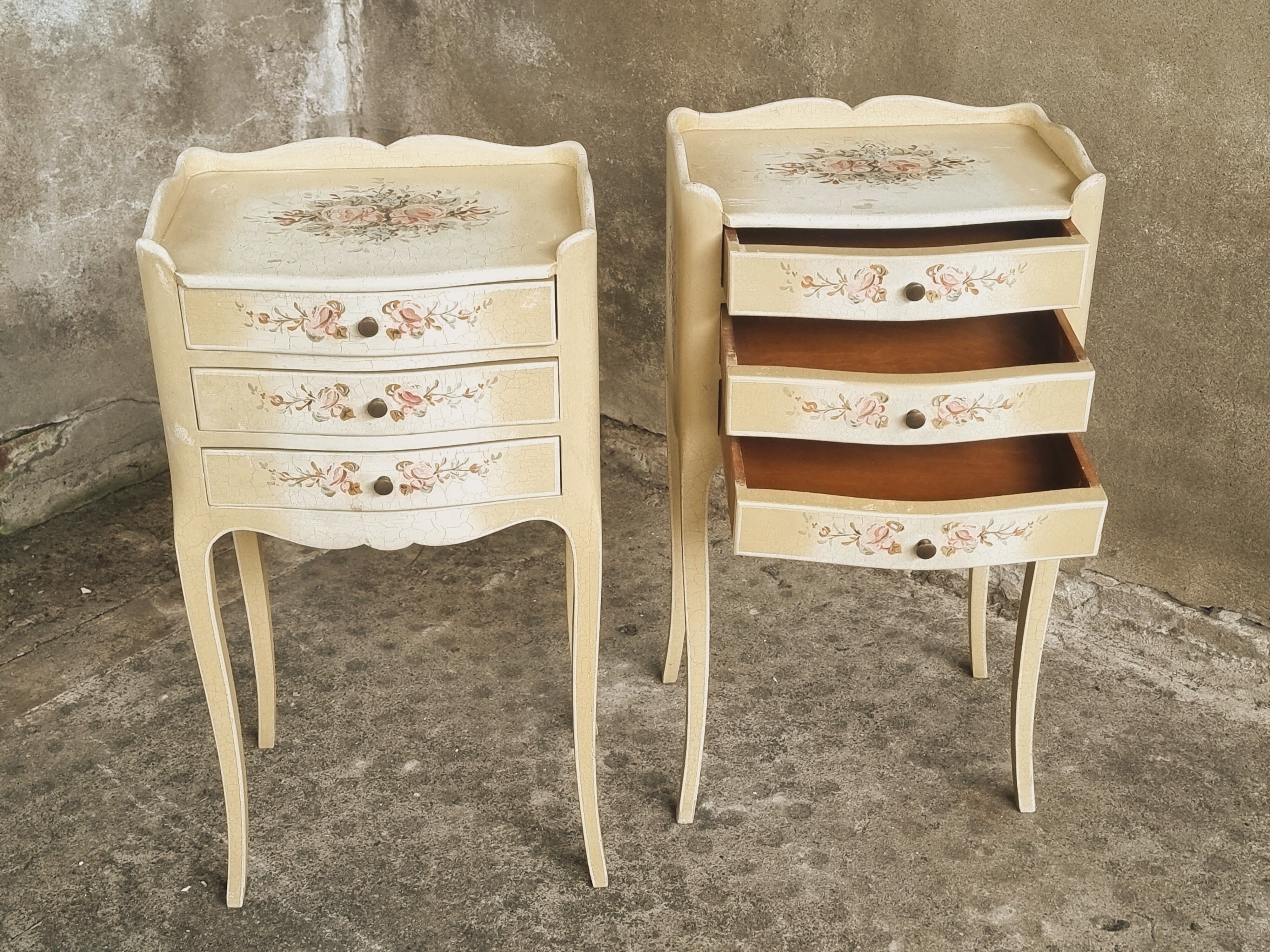 Set of bedside tables hand-painted Louis XV style