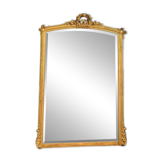 Miroir ancien à frontons 138cm glace biseautée