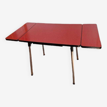 Table vintage en formica rouge avec rallonges