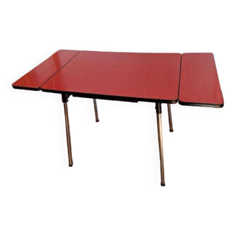 Table vintage en formica rouge avec rallonges