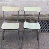 2 light green Formica and steel chairs from the 1980s.