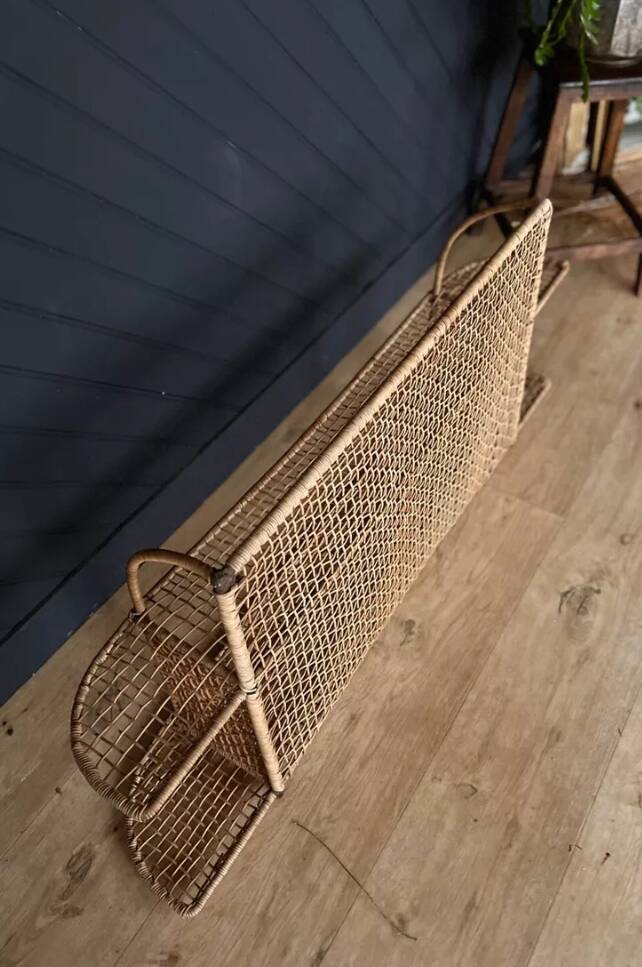 Steel and wicker wall shelf