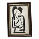 Black oil painting: loving couple embraced signed godeau 1989, figurative style, framed