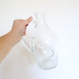 Bubbled glass pitcher with ice tank, handcrafted, French vintag manufacturing