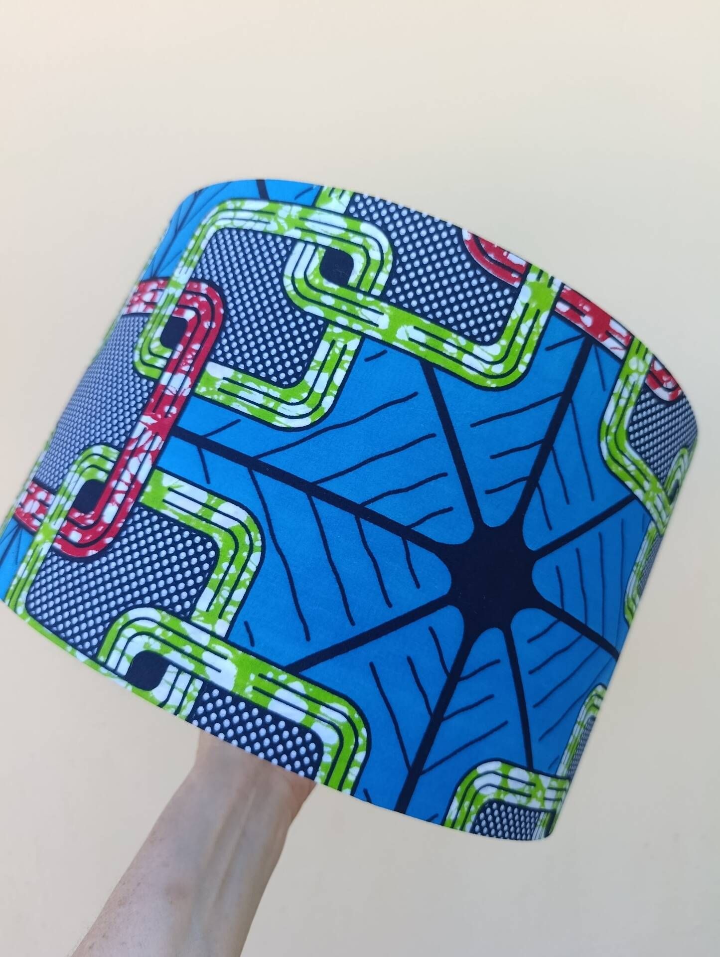XL lampshade/suspension with printed ethnic graphic wax
