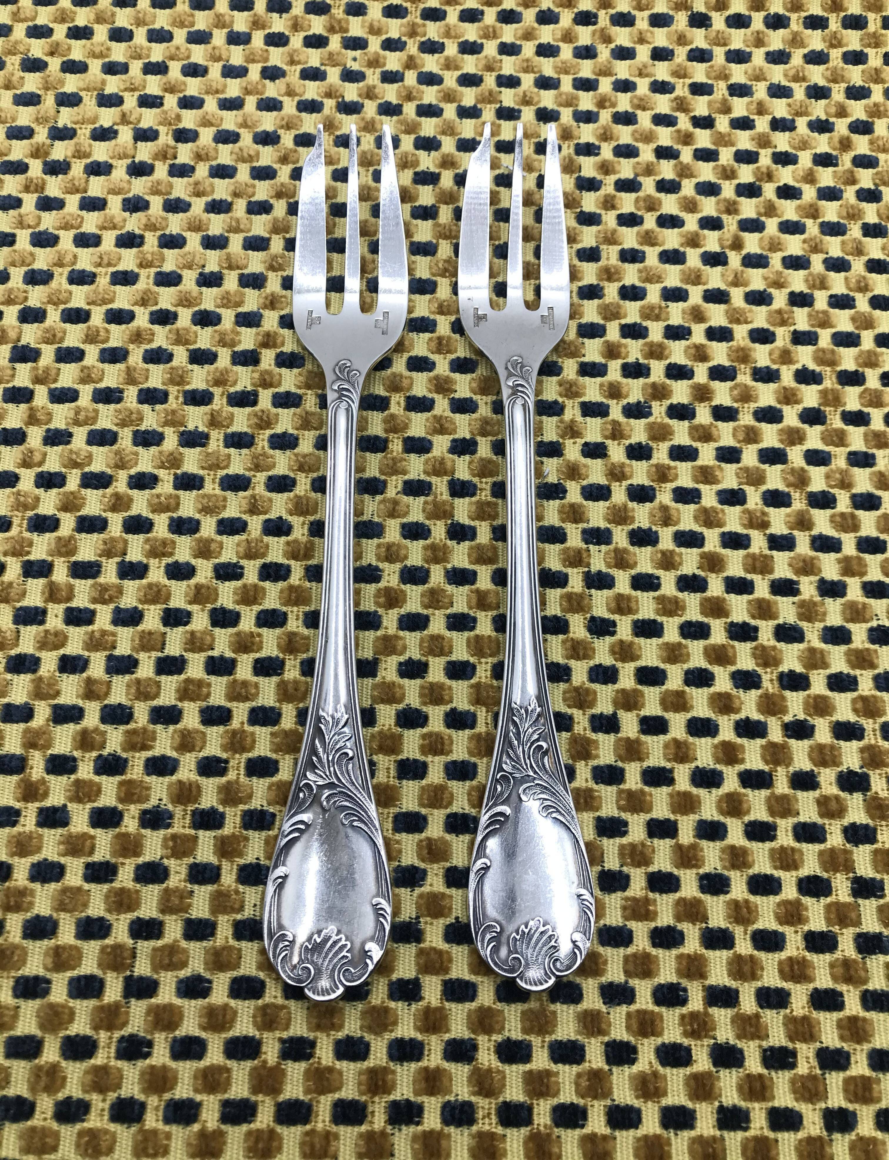 Pair of silver-plated cake forks, Christofle, Marly