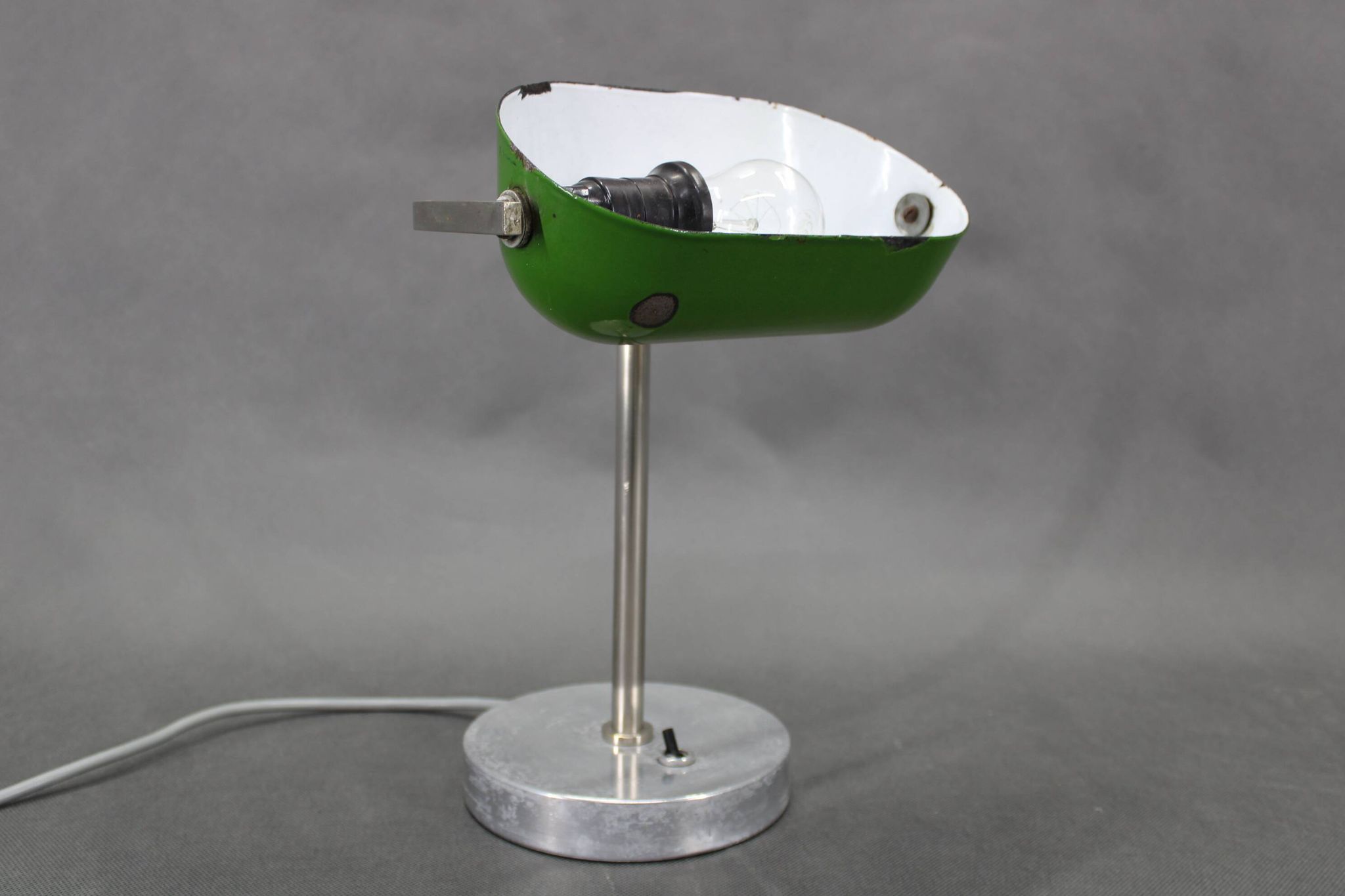 1940s Art Deco Nickel Banker Table Lamp, Czechoslovakia