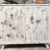 Buffet bahut enfilade - vintage - 1950 - compass feet - white patina