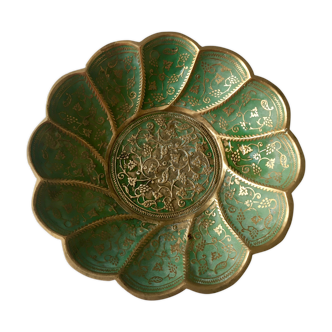 Trinket bowl floral pattern in green and gold metal