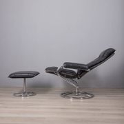 VINTAGE 1970S ARMCHAIR WITH FOOTREST IN METAL AND LEATHER, ITALIAN DESIGN