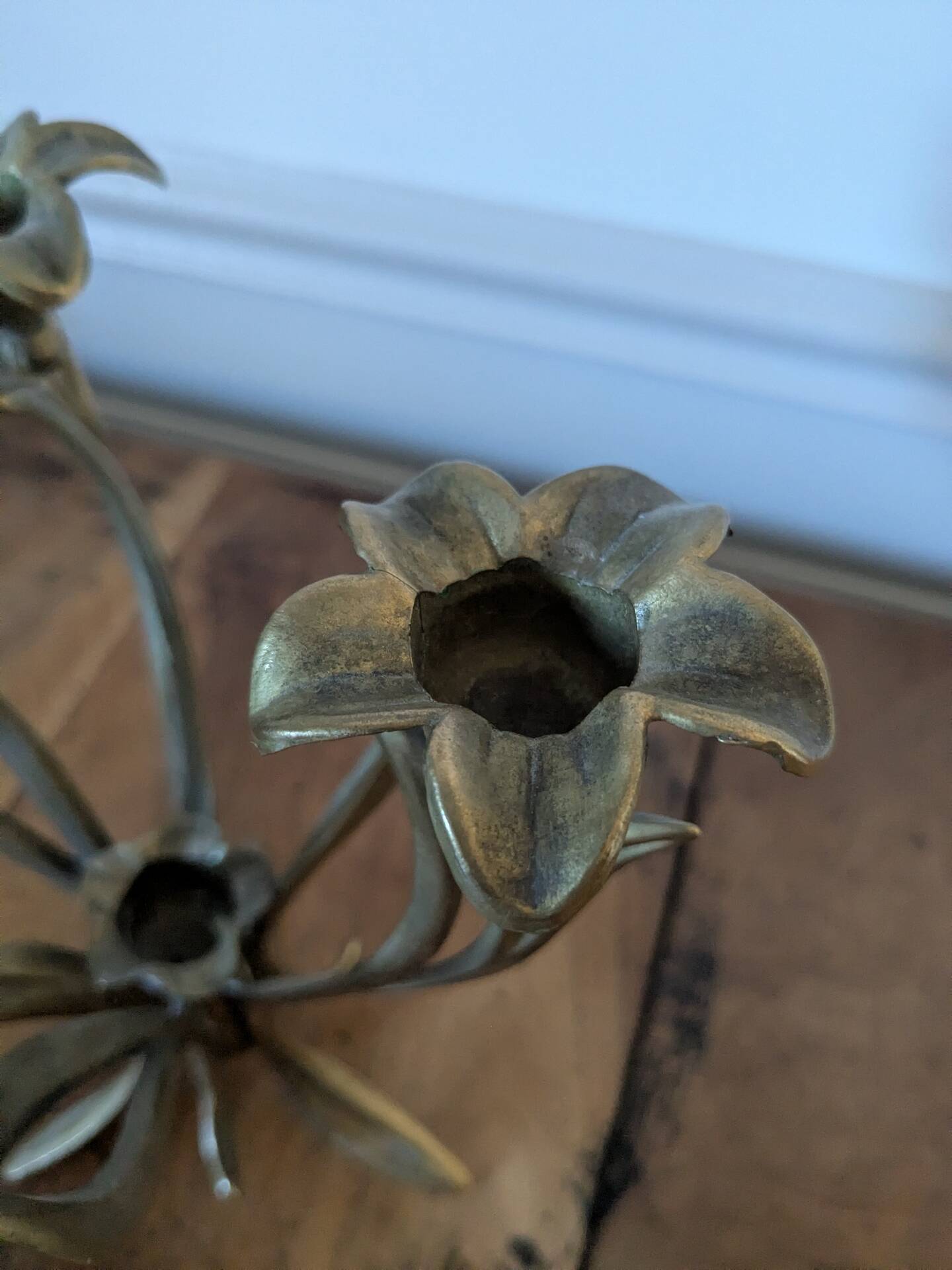 Art Nouveau brass flower chandelier