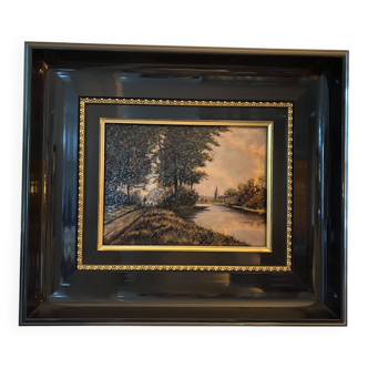 Limoges enamel painting "Landscape" signed P. BONNET