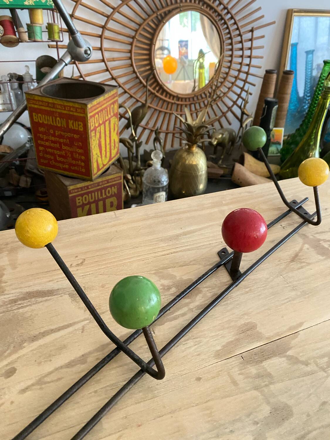 Wall coat rack with vintage balls