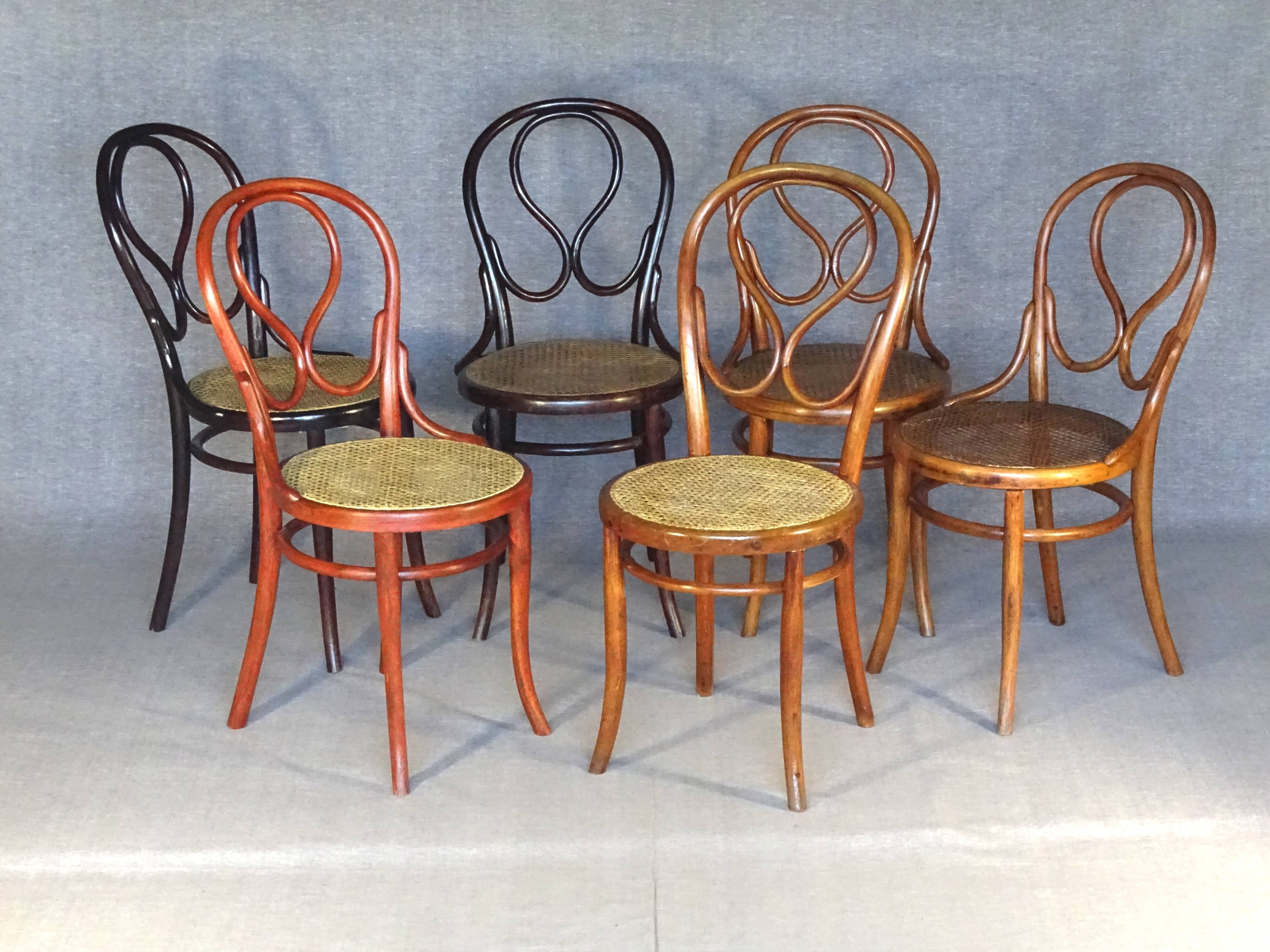Set of 6 chairs no. 20 known as "omega" caned, including 3 thonet.
