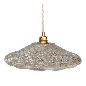 Suspension abat-jour vintage en verre travaillé - collection vaisselle -
