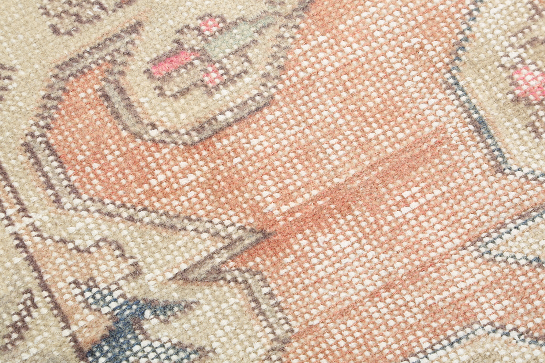 Soft Pastel Orange Wool Vintage Rug