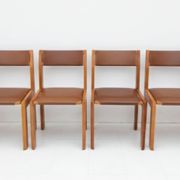 Suite de 6 chaises Luigi Gorgoni – Roche Bobois – Orme massif & Cuir – Vint