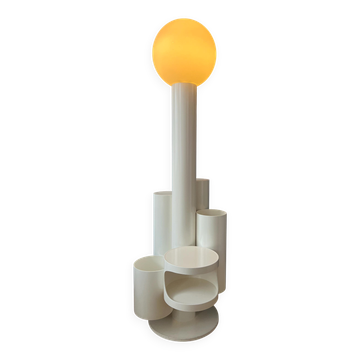 White floor lamp "Close Encounter" and plant stand by Kerst Koopman