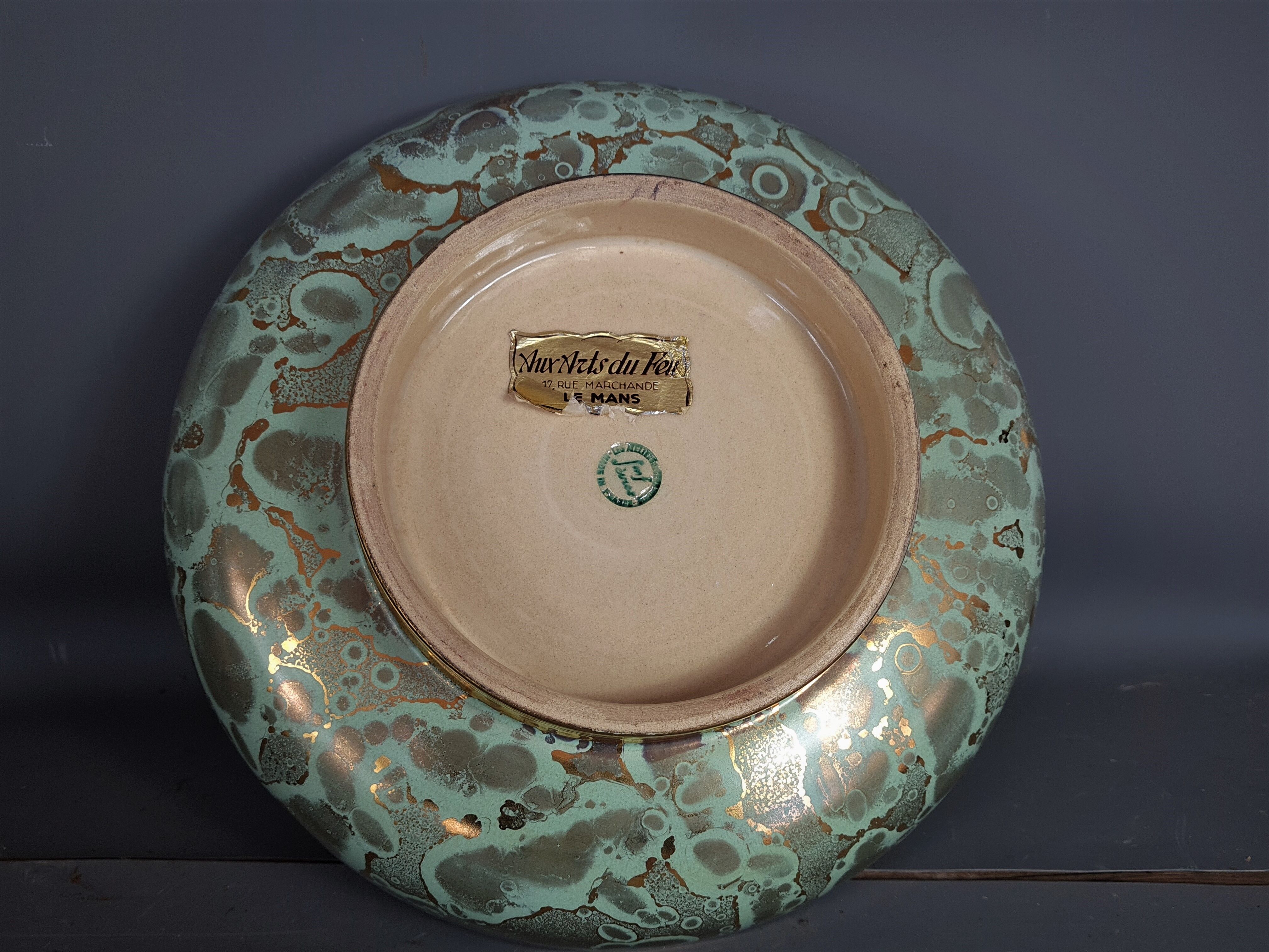 Celadon green porcelain cut Ateliers de Sèvres J. Mazeaud J. Faverot 26 cm sb