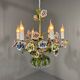 Lustre italien en tôle et porcelaine à fleurs, années 1950