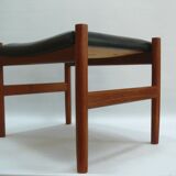 Ottoman - stool, teak - faux leather, Spottrup Denmark - 1960s