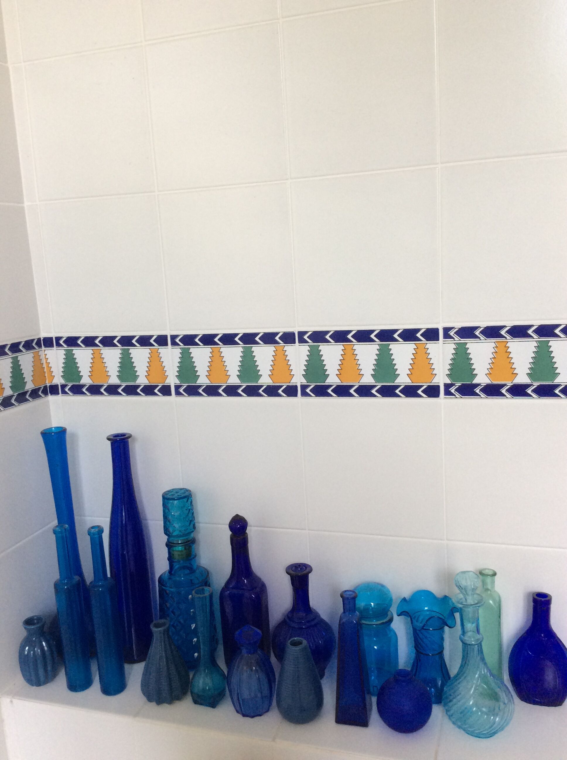 Blue chiseled glass decanter