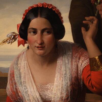 Great painting signed FB and dated 1853, the lovers