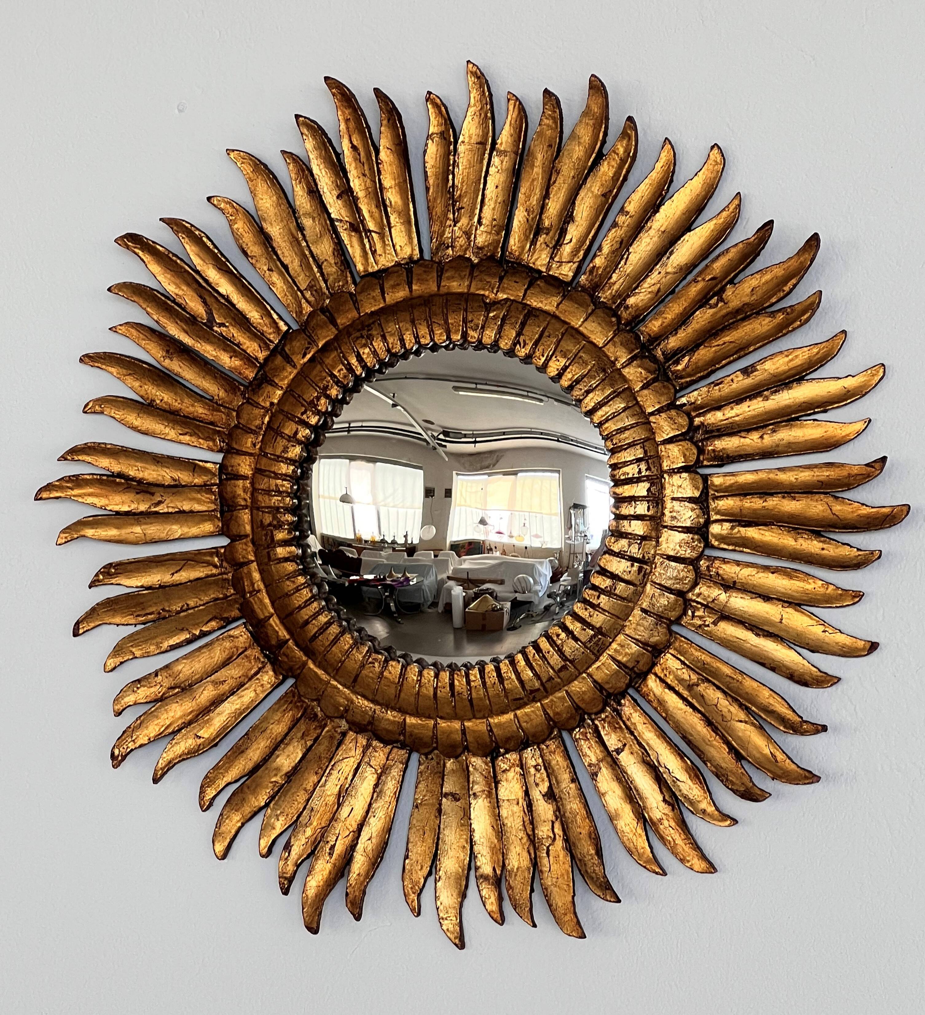 Italian Sunburst Mirror with Concave Mirror Glass