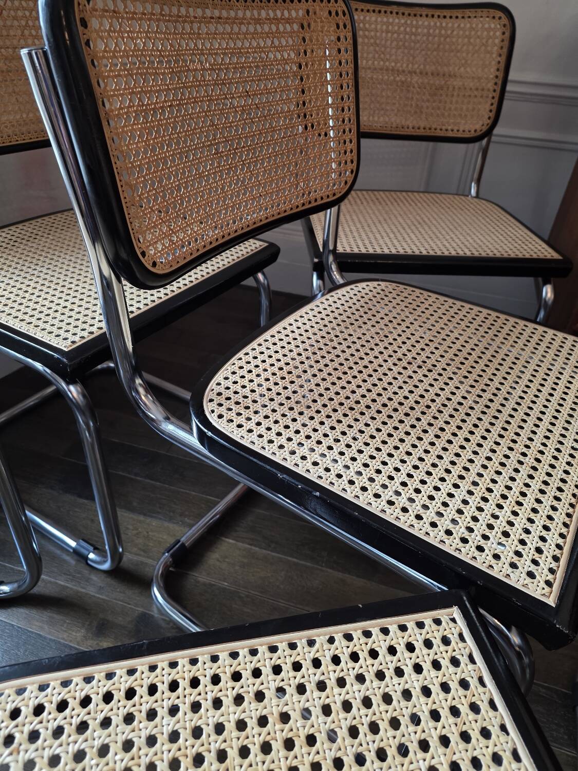 Set of 6 Cesca B32 Marcel Breuer black vintage chairs Made in Italy