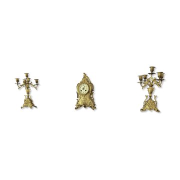 Mantel clock and Louis XV / Rococo style candlesticks from the 19th century.
