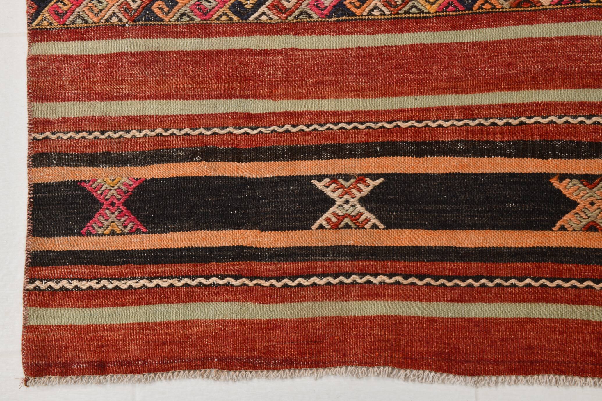 3x10 Red & Black Striped Kilim Runner Rug, 90x309Cm