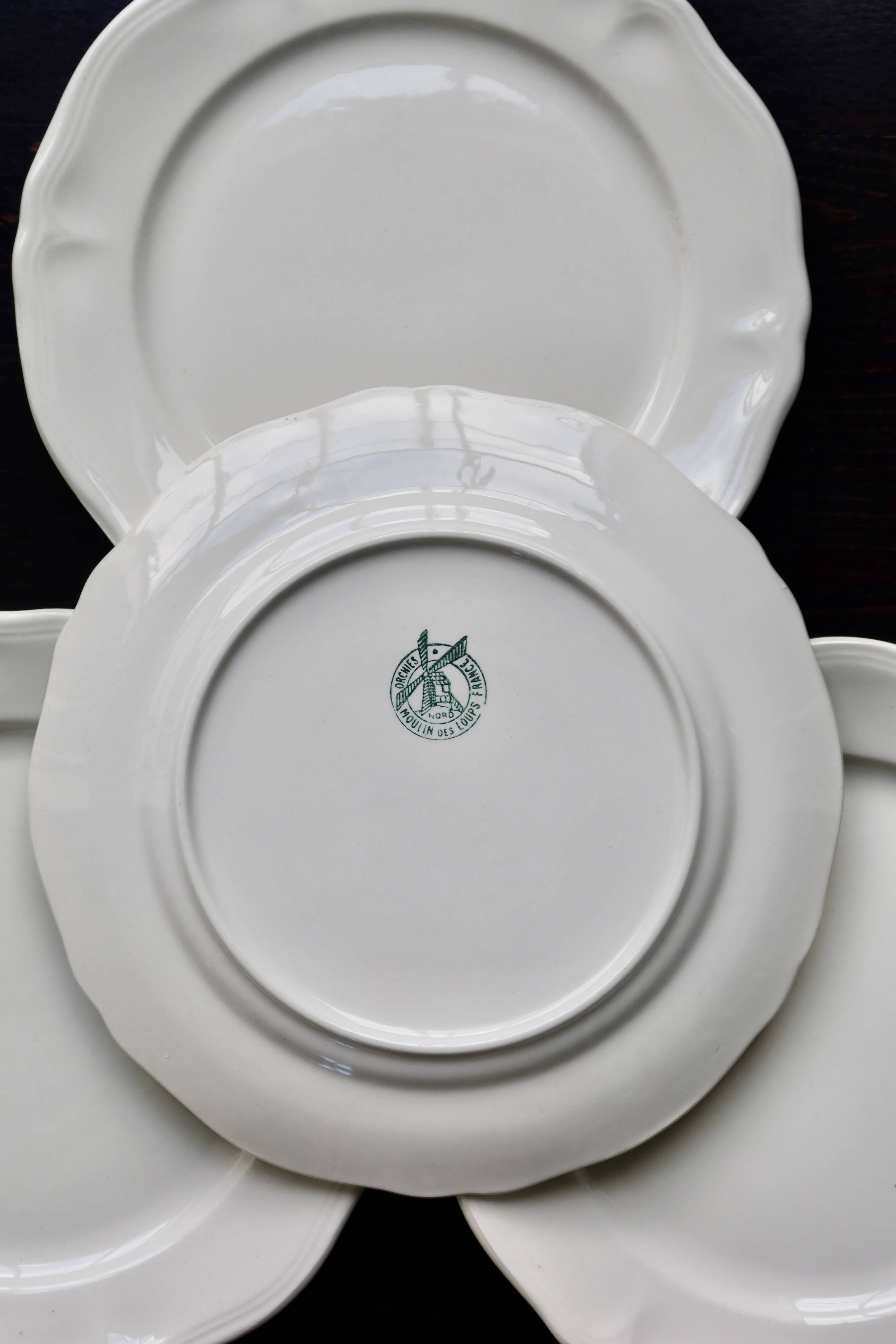 4 vintage dessert plates ivory earthenware Moulin des Loups - Marli song