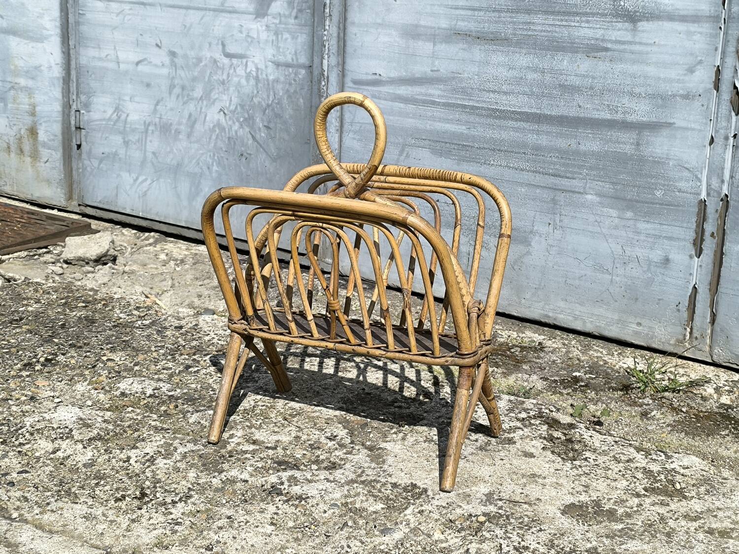 Vintage wicker and rattan magazine rack