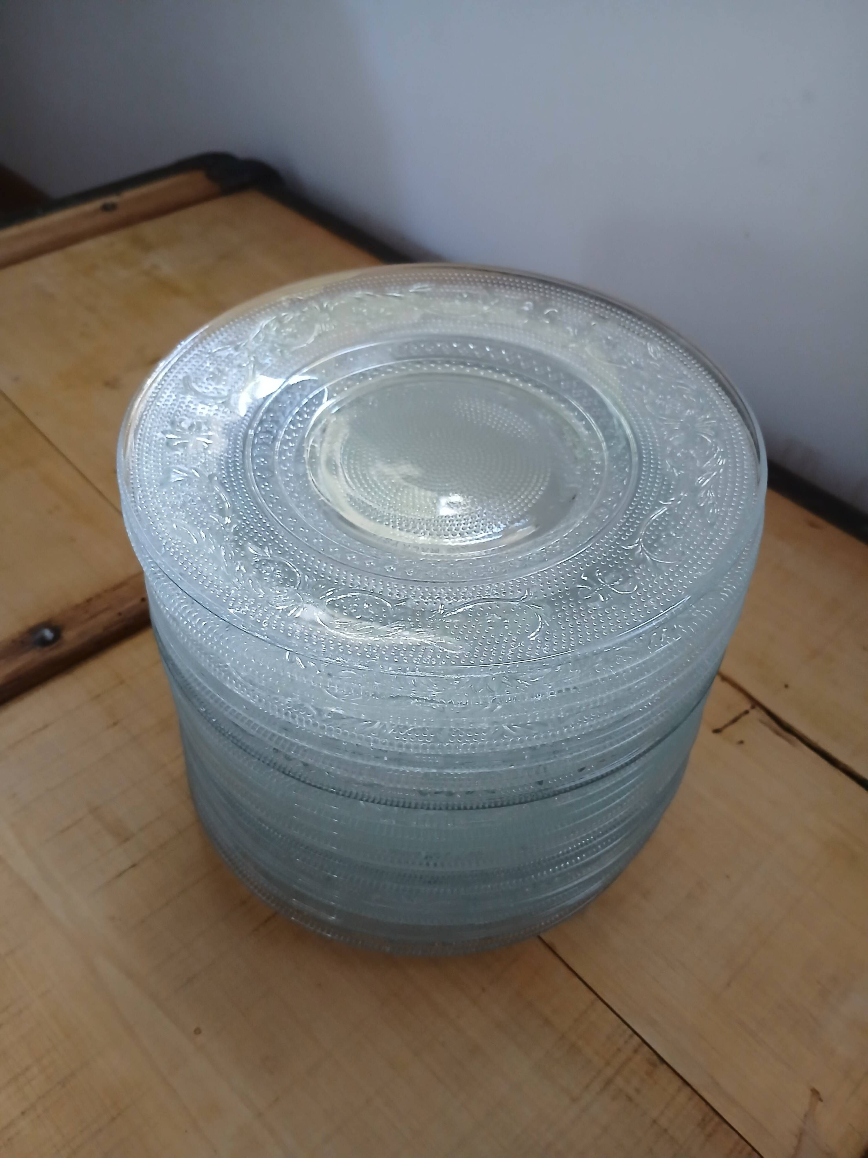 18 vintage pressed glass dessert plates