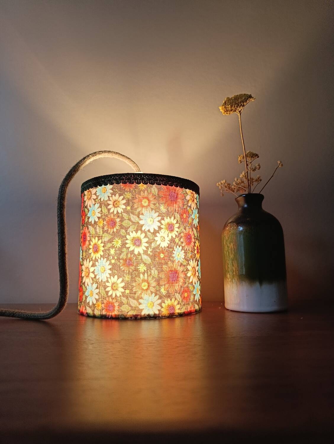 Nomadic bohemian chic lantern / floral fabric, jute cord