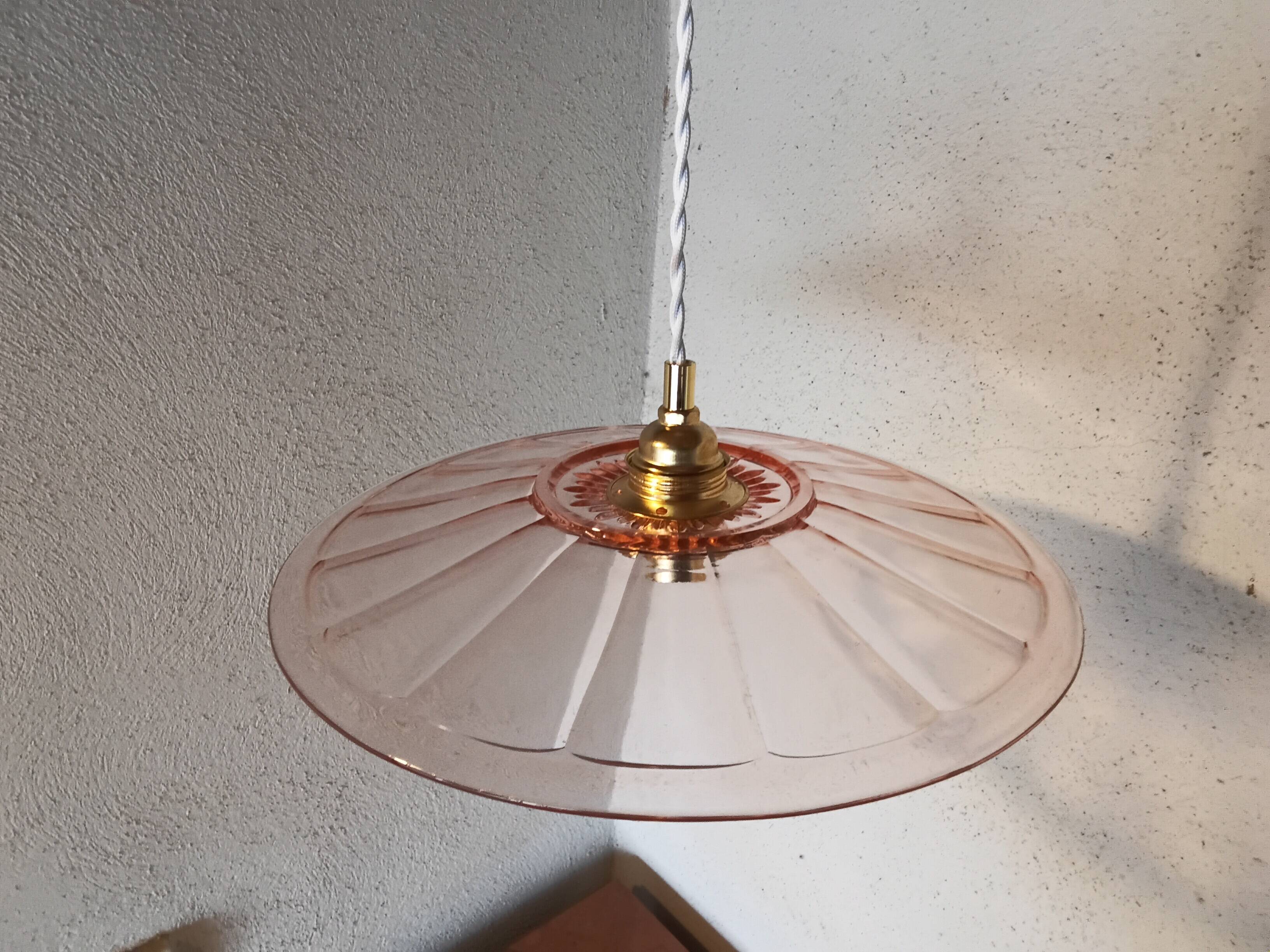 Vintage pink glass pendant light