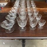 Art Nouveau Set of 32 Crystal Glasses - Engraved and Frosted Floral Pattern