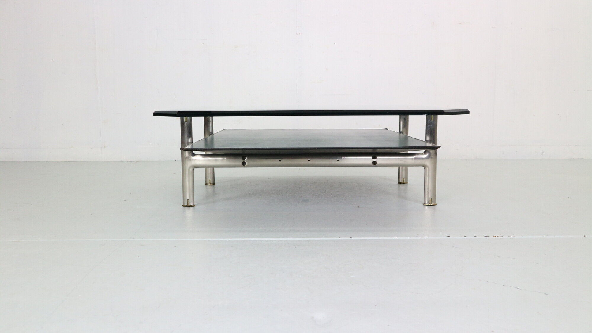 B&B Italia 'Diesis' Two-Tier Glass and Leather Coffee Table by Antonio Citterio