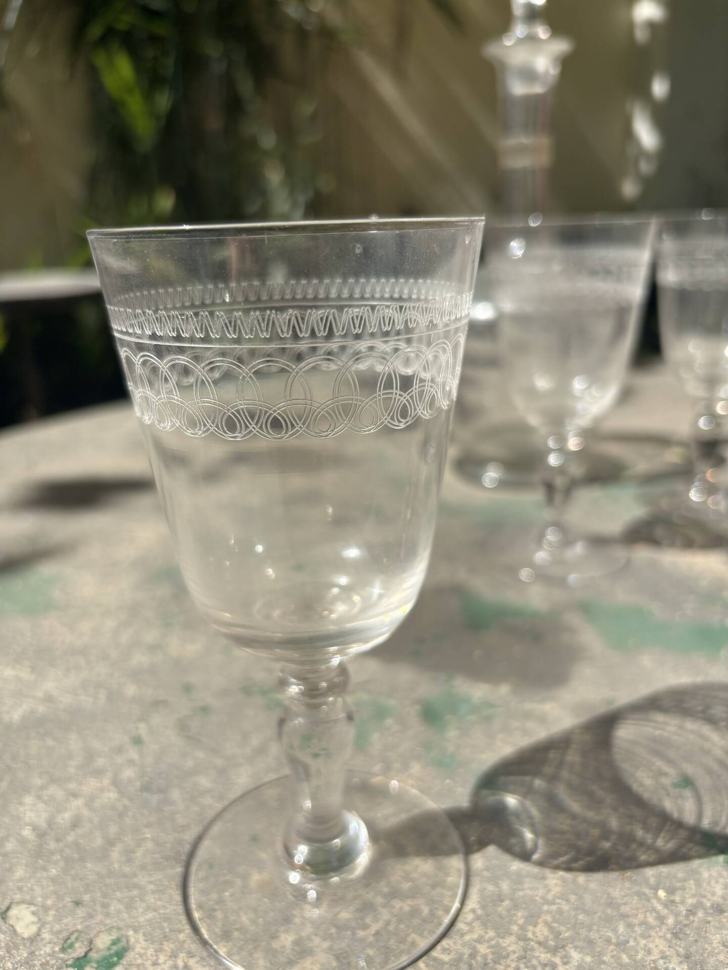 Antique engraved crystal liqueur service? St Louis model early 20th century.