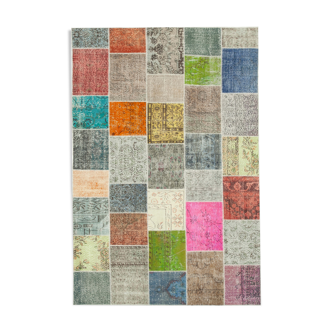 Hand-knotted oriental overdyed 206 cm x 299 cm multicolor patchwork rug