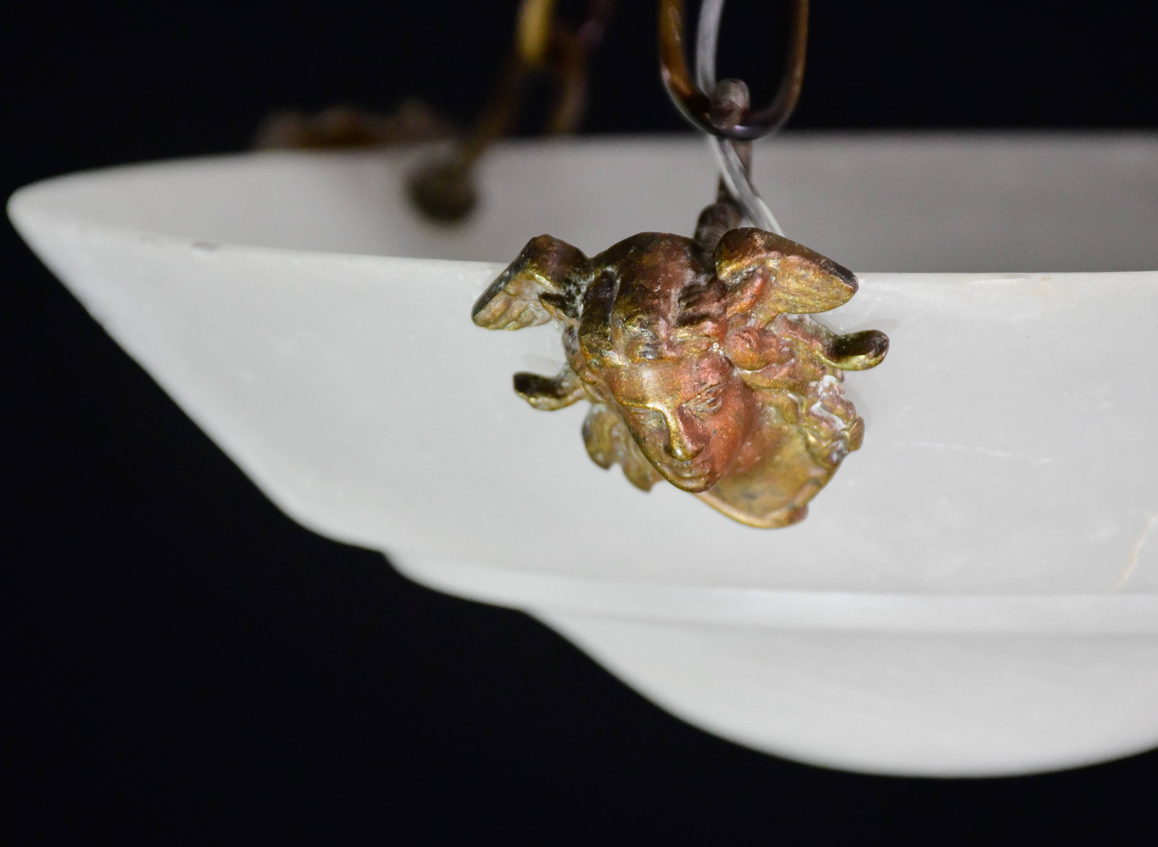 Charming white Art Deco alabaster pendant, 1940s