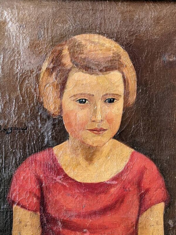 Huile sur toile cadre bois doré portrait ancien jeune fille classique