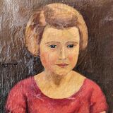Oil on canvas gilded wooden frame old portrait of a young girl classic