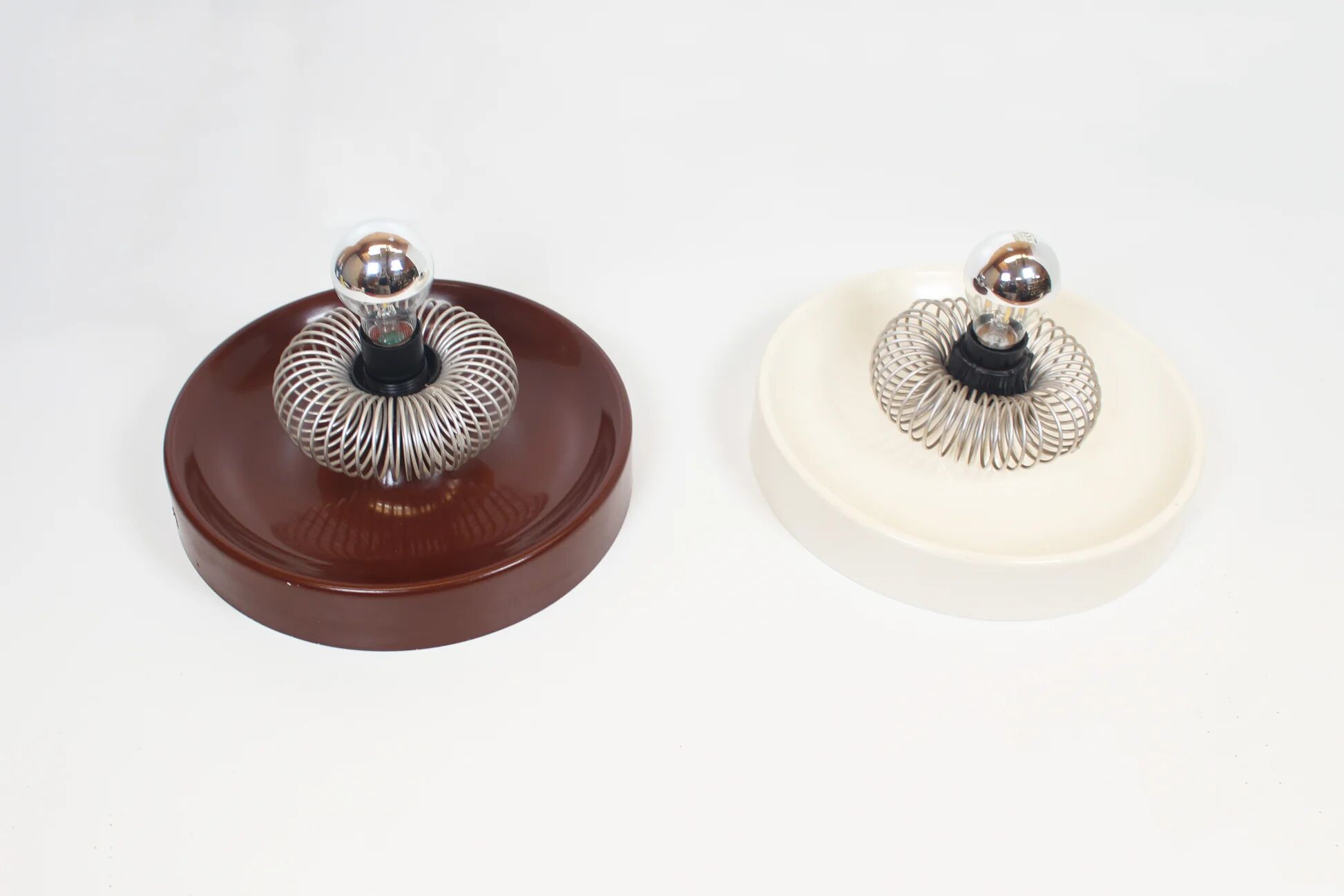 Pair of space age 'spring' wall lamps by elektrofém, hungary, 1970s